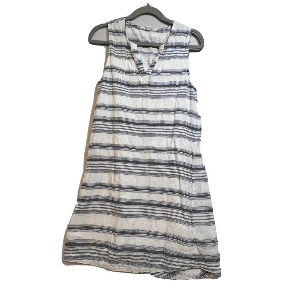 Beach‎ Lunch Lounge Dress Size S Striped Sleeveless V-Neck White Gray